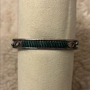 Zuni Needlepoint Turquoise Sterling Silver Cuff Bracelet